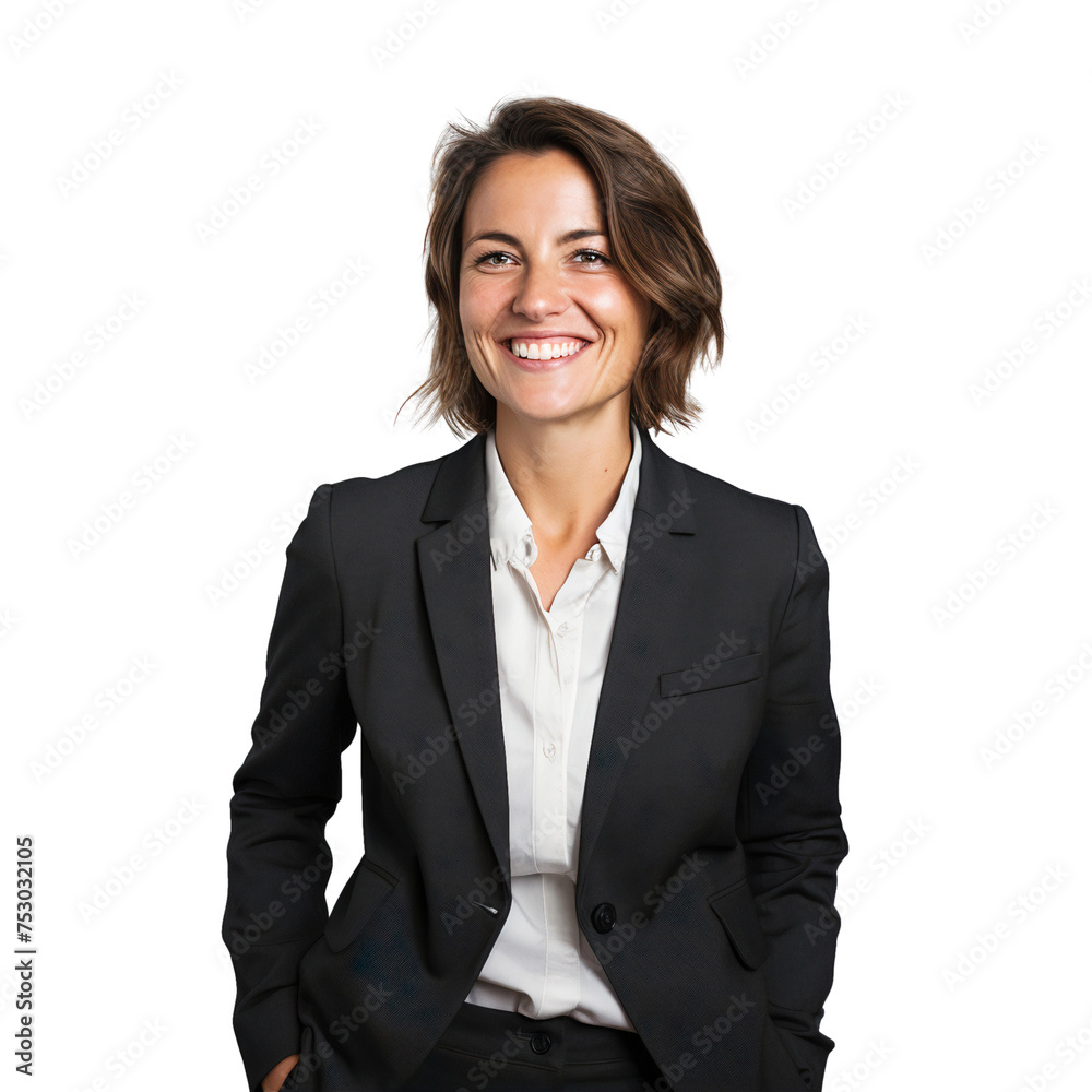 Happy mature businesswoman smiling, isolated on transparent background Happy mature businesswoman smiling, isolated on transparent background