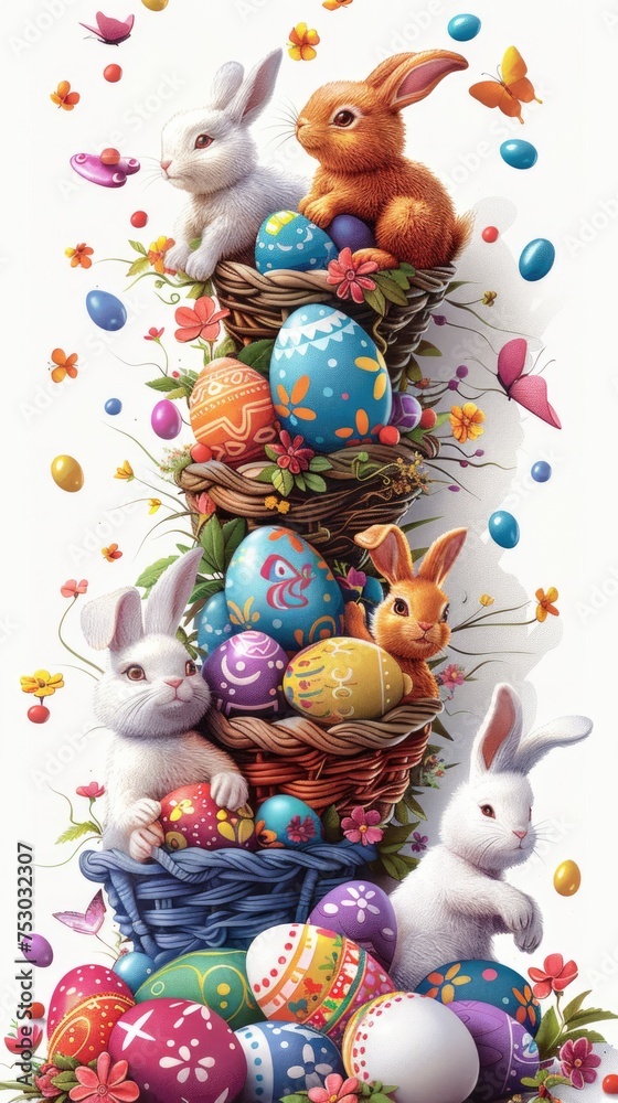 A cheerful, 3D vertical pattern that brings together Easter's beloved symbols. A cheerful, 3D vertical pattern that brings together Easter's beloved symbols.