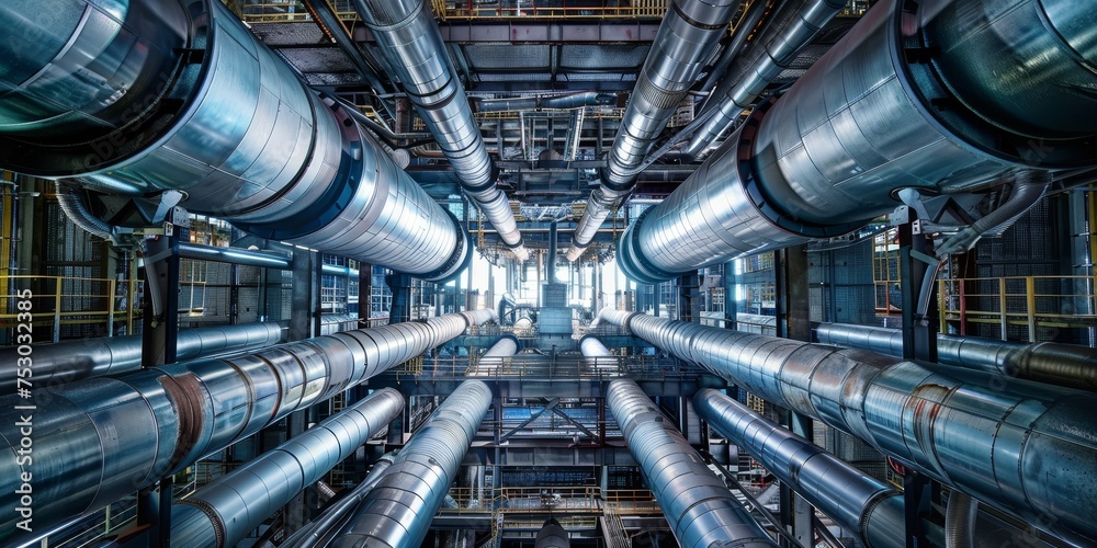 A large industrial pipe system with many pipes and tubes