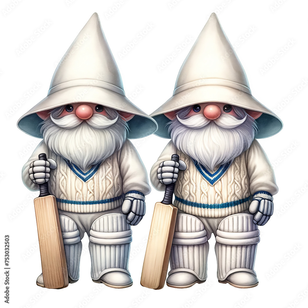Fantasy Gnomes Playing Cricket Illustrations
