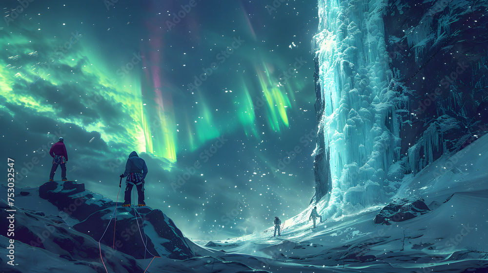 Aurora Ascent: Ice Climbing Artwork