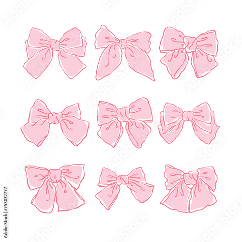 Set of pink bows clip art vector, coquette style bow vector