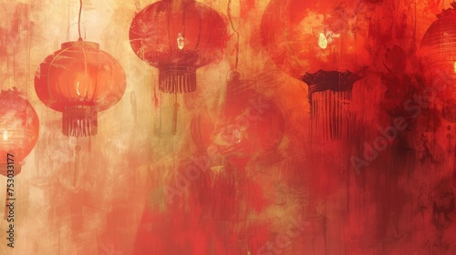 Abstract Red Chinese Lanterns Festive Background