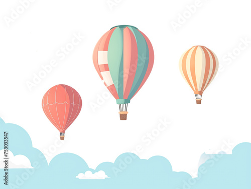 2d flat design illustration of hot air balloon in the air. Flat pastel color. 