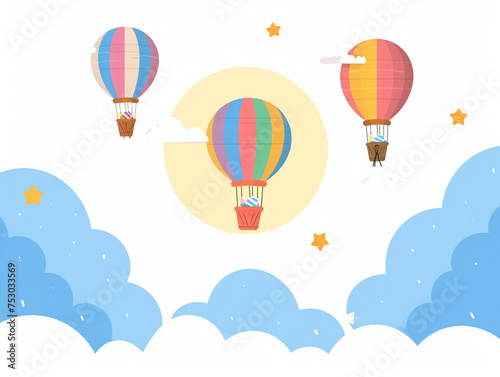 2d flat design illustration of hot air balloon in the air. Flat pastel color. 