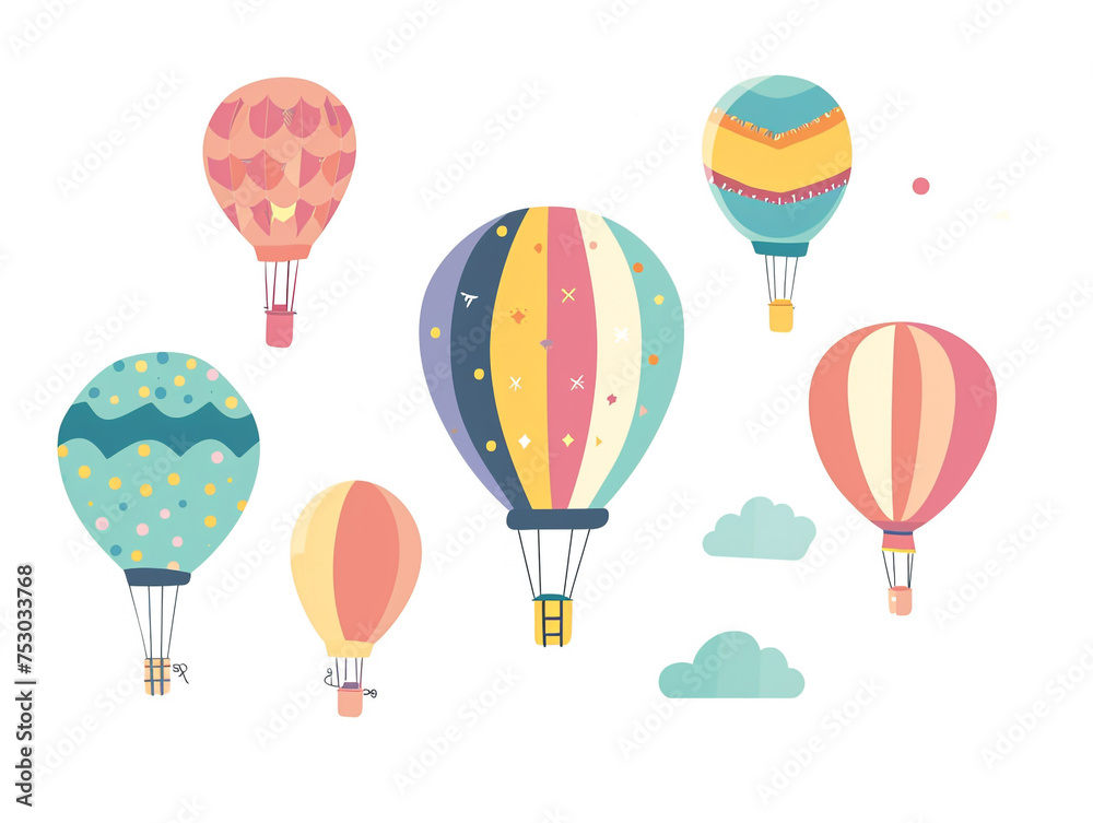2d flat design illustration of hot air balloon in the air. Flat pastel color. 2d flat design illustration of hot air balloon in the air. Flat pastel color.