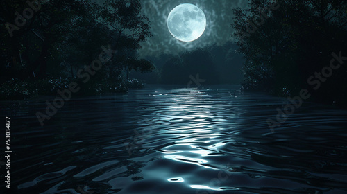 月光を浴びた神秘的な水の波紋背景