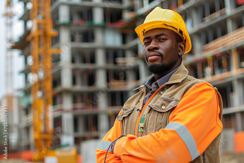 worker in helmet and work clothes on construction site