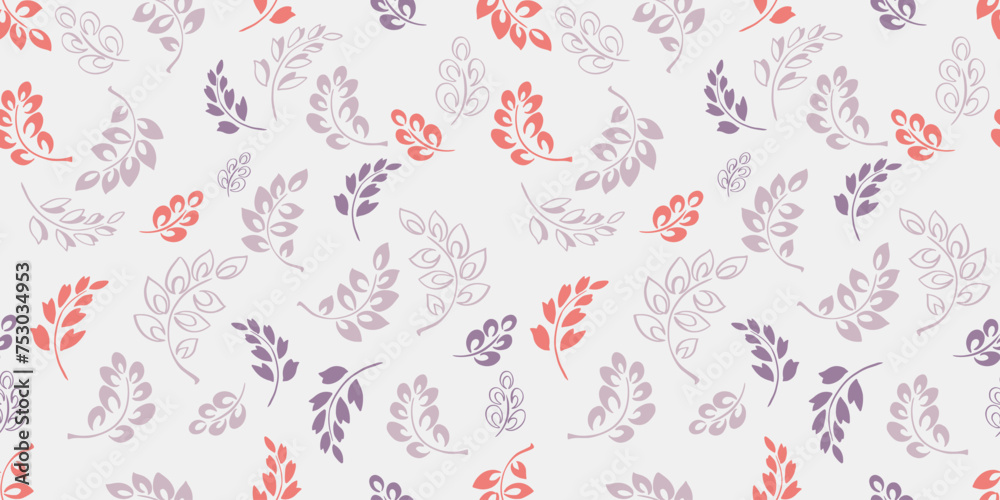 Pastel seamless pattern with abstract branches with tiny leaves. Vector hand drawn sketch. Simple white background with creative cute floral stems in shapes dots, drops, spots printing. Template Pastel seamless pattern with abstract branches with tiny leaves. Vector hand drawn sketch. Simple white background with creative cute floral stems in shapes dots, drops, spots printing. Template