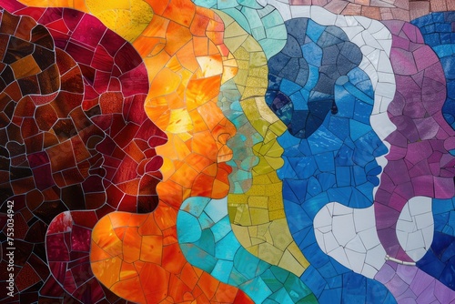 A mosaic of women silhouettes against vibrant backgrounds  photo