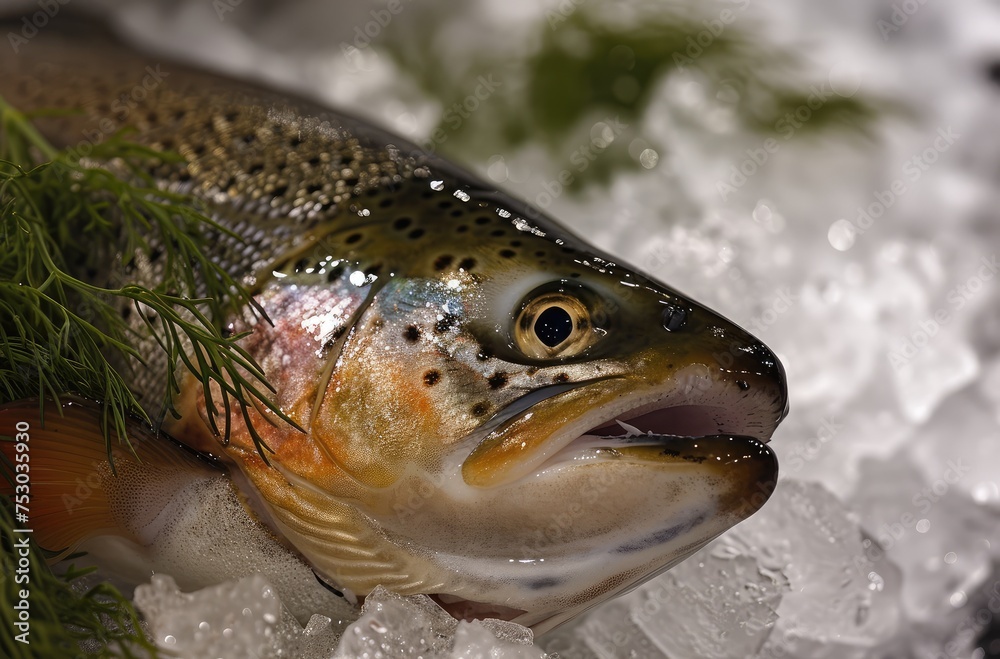 Fresh Whole Trout on Ice with Herbs
