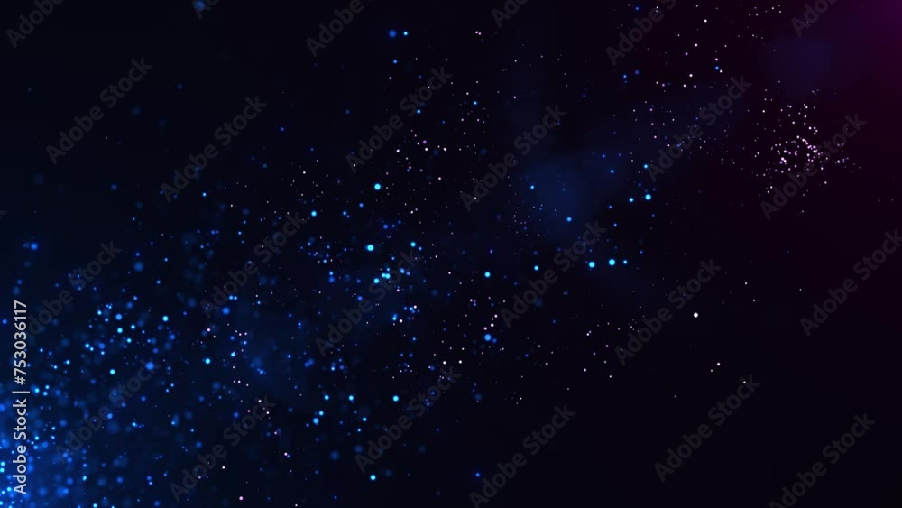 Abstract flying dust particles with glitter that sparkles and swirls, 3D animation. Beautiful bokeh