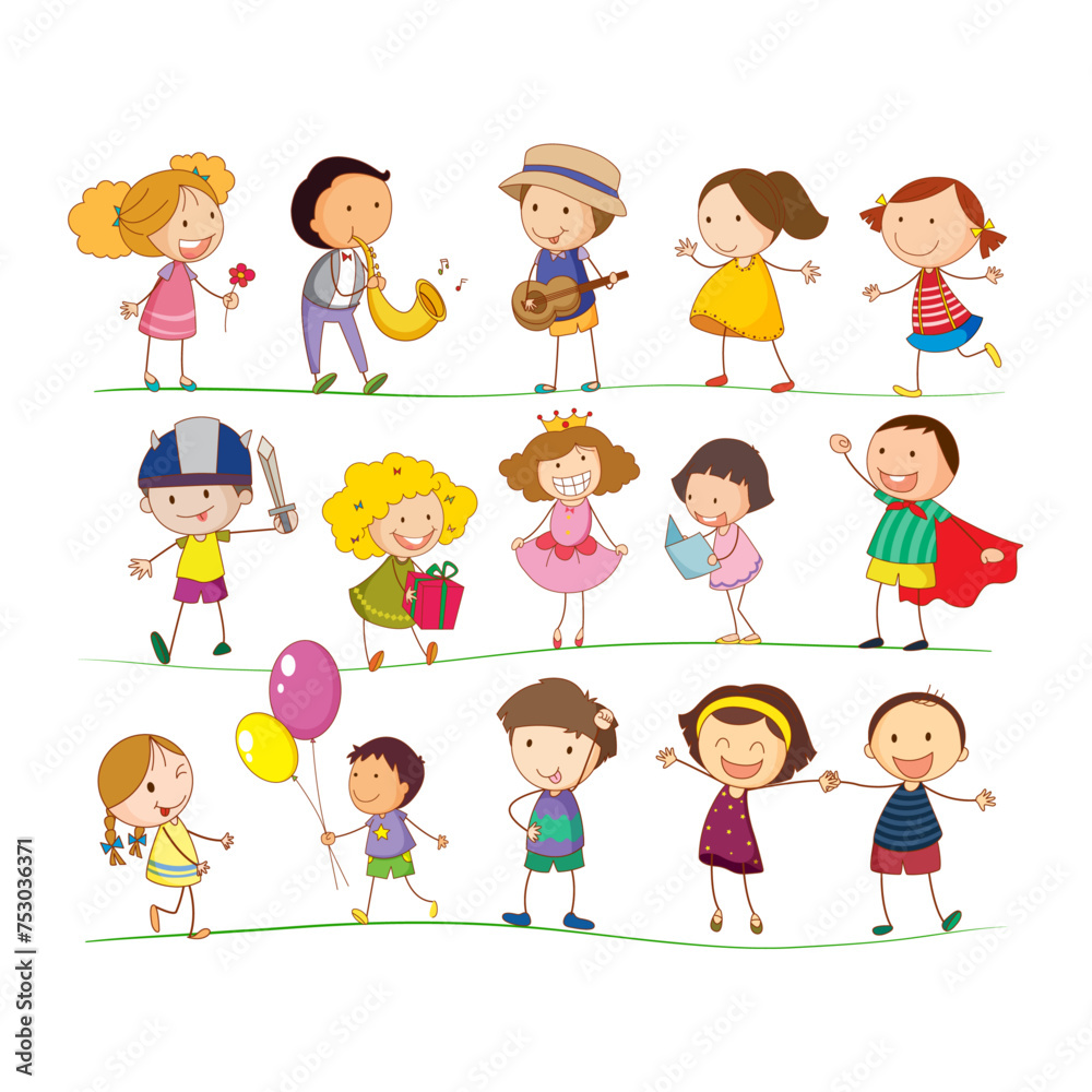 Playful Happy Kids Cartoon Characters set of 15 characters vector format