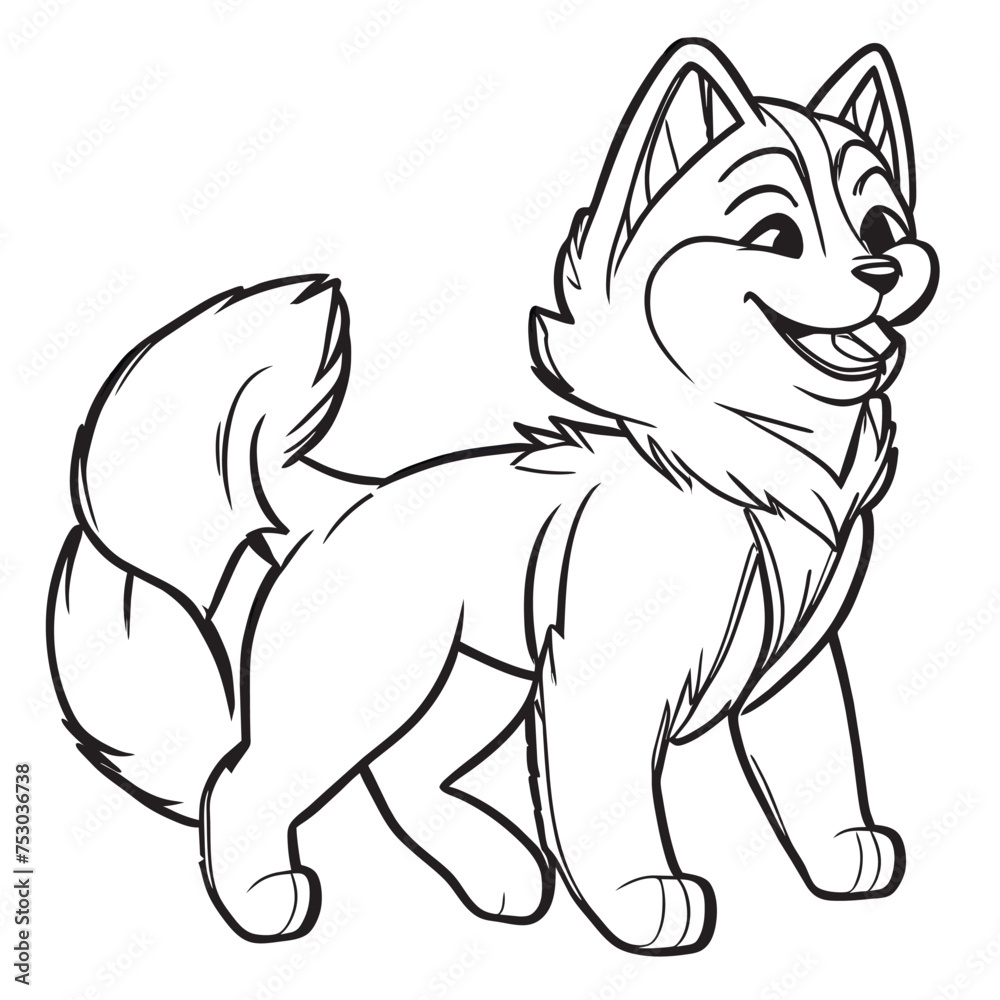 cute siberian husky dog sketch, full body in white background, line art, vector illustration line art