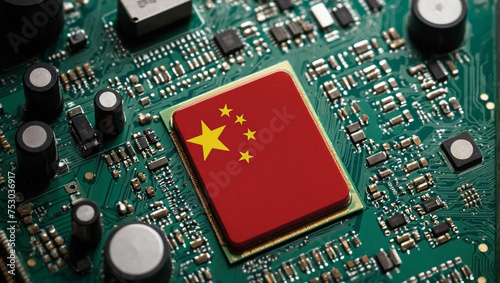 China flag on computer processor diagram. generative AI