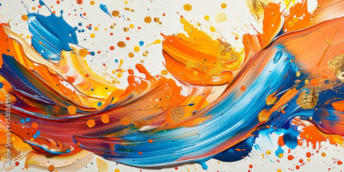 orange  gold  blue  abstract oil painting luxury golden color paint strokes mural  artwork 