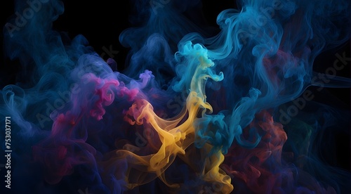 Abstract background of technology particles with dynamic motion and vivid colors, close-up of blue and orange smoke, waves of neon smoke on a black background, Waves in blue and purple in a fuzzy pic