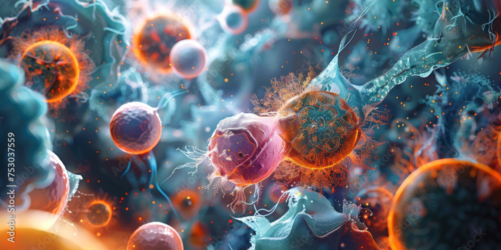 Cell , virus cells, bacteria, Microscopic view embryonic stem cell medicine.banner with abstract background of microbiology cell medical research, , Cell , virus cells, bacteria, Microscopic view embryonic stem cell medicine.banner with abstract background of microbiology cell medical research, ,