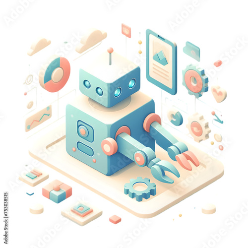 3d flat icon, minimal cute style, pastel tone , Robotic Process Automation Streamlining Business Processes 
