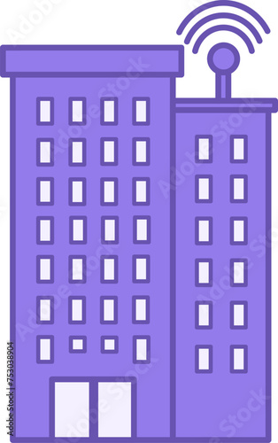 Network Building Color Icon. Vector Icon of a High Multi-Storey Building with an Antenna Distributing Internet. Smart House. Technology Concept