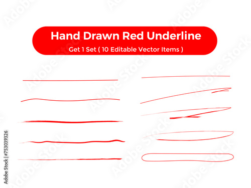 red underline handdrawn set