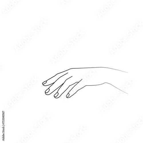 beautiful hand pose black outline vector illustration, one line art, minimalism, manicure