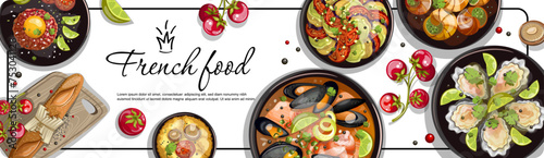 Colorful images of French dishes