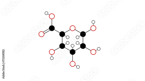 glucuronic acid molecule, structural chemical formula, ball-and-stick model, isolated image uronic acid photo
