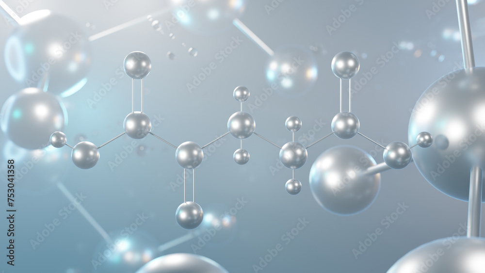 alpha-ketoglutaric acid molecular structure, 3d model molecule, keto acid, structural chemical formula view from a microscope