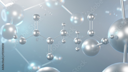 alpha-ketoglutaric acid molecular structure, 3d model molecule, keto acid, structural chemical formula view from a microscope
