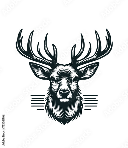 Deer head monochrome isolated vector illustration