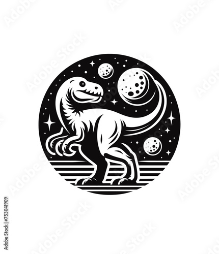 Dinosaur monochrome vector illustration.