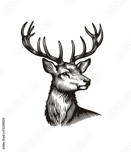 Deer head monochrome isolated vector illustration