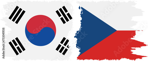 Czech and South Korea grunge flags connection vector
