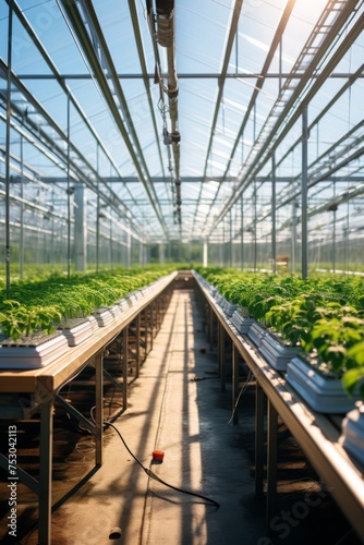 Hightech greenhouse automated watering panoramic glass view