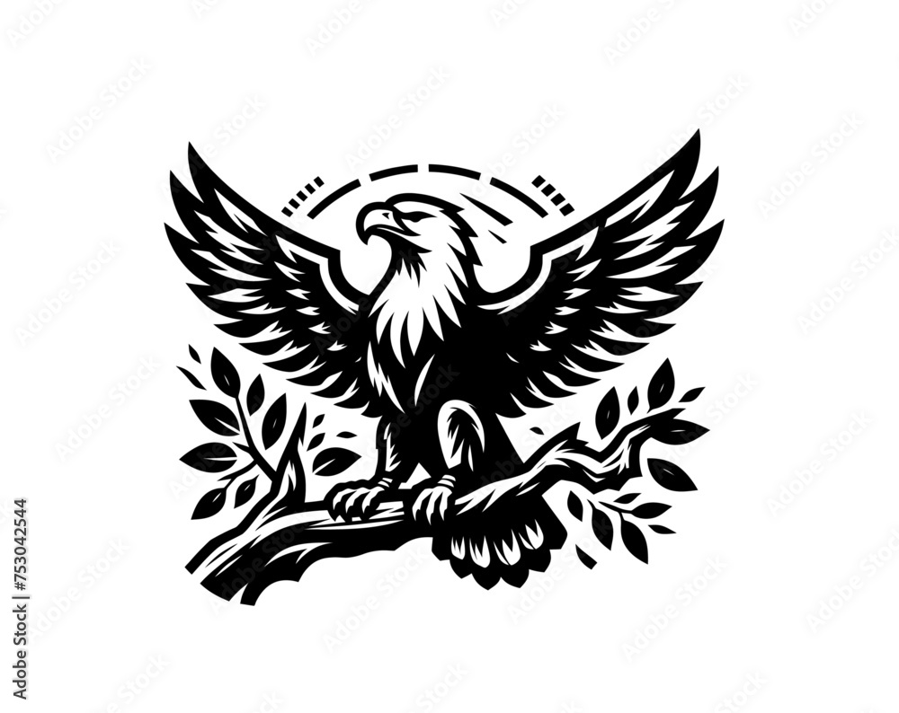 Fototapeta premium Eagle engravement vector illustration emblem
