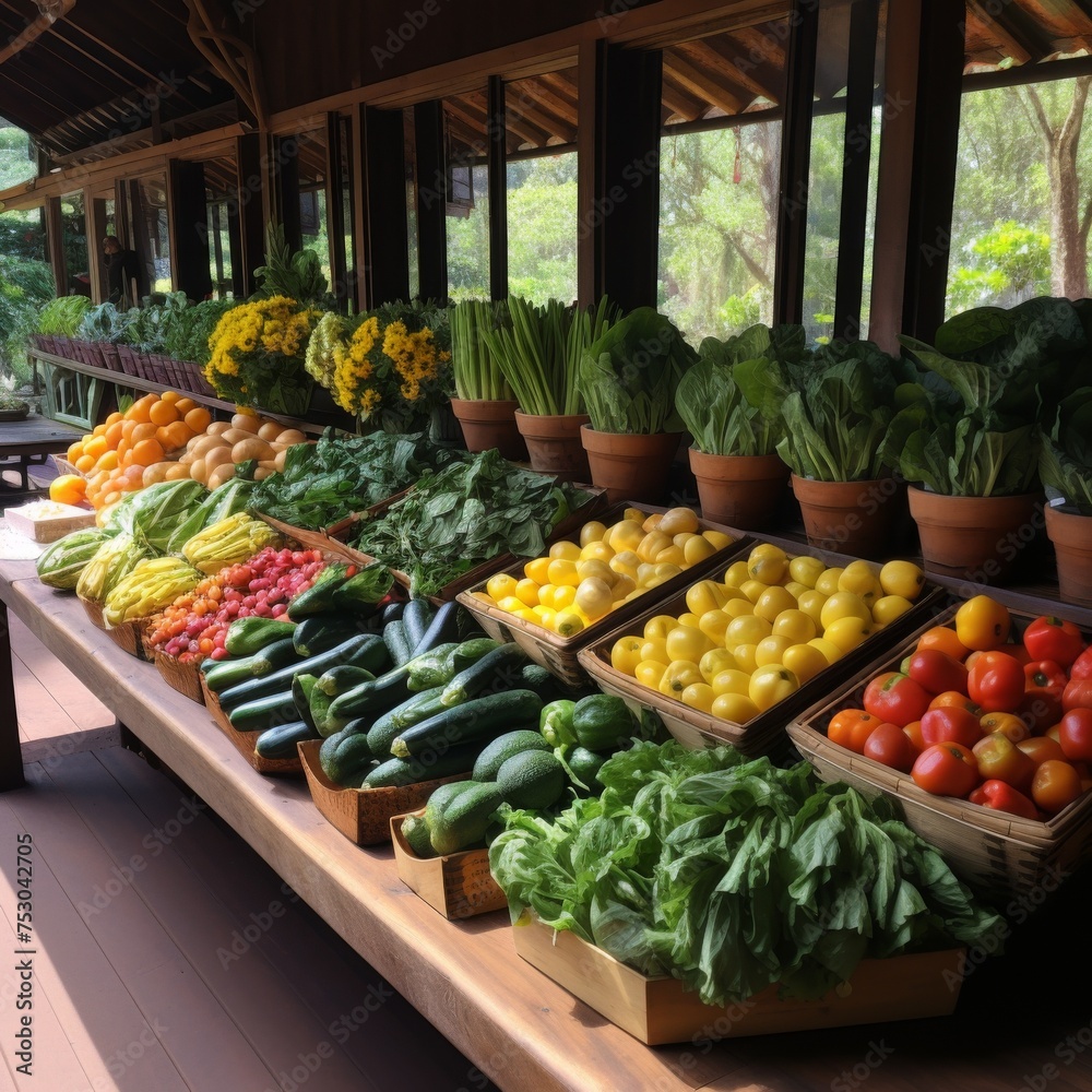 Organic farm market fresh produce display colorful and vibrant