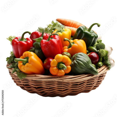 Basket full of vegetables, natural fresh vegan ingredients, isolated. 