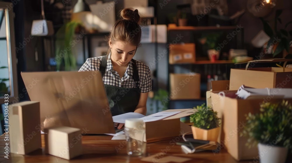 Starting small businesses SME owners female entrepreneurs Write the address on receipt box and check online orders to prepare to pack the boxes sell to customers sme business ideas Starting small businesses SME owners female entrepreneurs Write the address on receipt box and check online orders to prepare to pack the boxes sell to customers sme business ideas