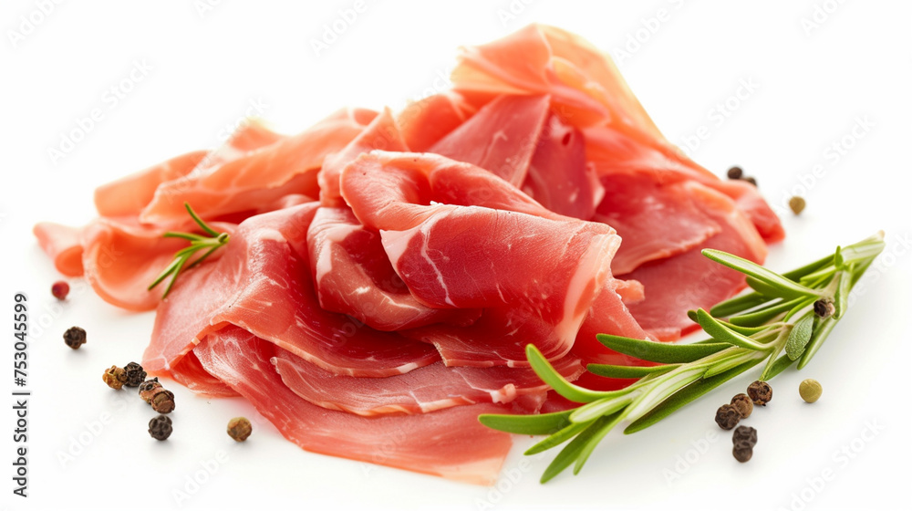 a Spanish Cuisine, JamÃ³n IbÃ©rico, with isolated on white background