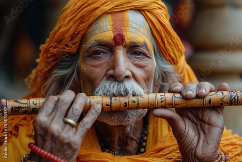 "Flute Harmony" A local musician playing traditional tunes on a handmade flute in the peacefulness of a Rural Indian village