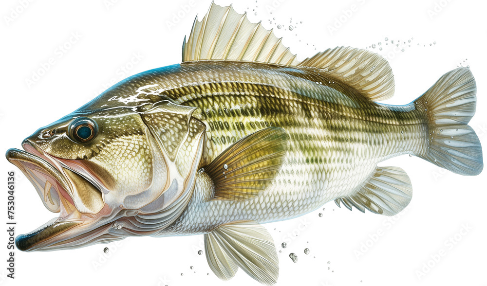 a Largemouth Bass, 3/4 side view PNG, in a Fishing-themed, isolated, and transparent photorealistic illustration. Generative ai a Largemouth Bass, 3/4 side view PNG, in a Fishing-themed, isolated, and transparent photorealistic illustration. Generative ai