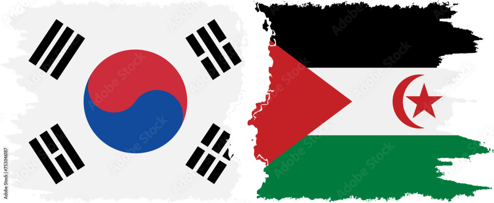 Western Sahara and South Korea grunge flags connection vector Western Sahara and South Korea grunge flags connection vector