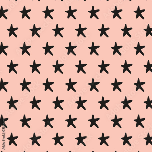 Black Star Seamless Pattern on pink Background.