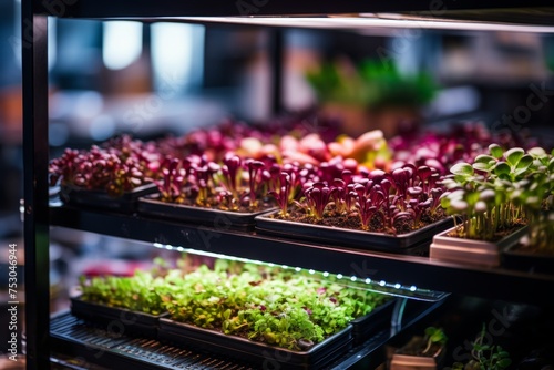 State-of-the-art lighting. contrasting leds for microgreen growth, showcasing modern technology