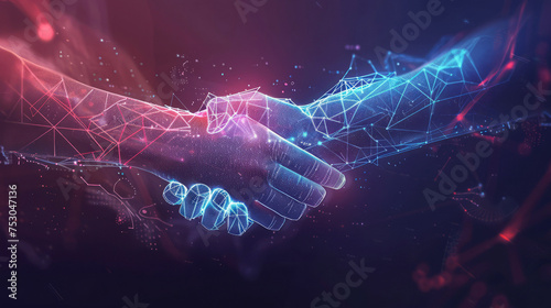 Futuristic digital handshake concept illustration with glowing connectivity