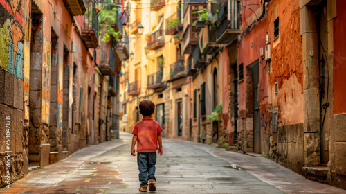 Young boy embarks on an urban adventure in the colorful streets of Barcelona © Robert Kneschke