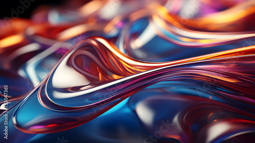 abstract backdrop showcasing beautiful metal metallic reflections and striking light refraction in an enchanting combination of red and blue liquid. 3D rendering.