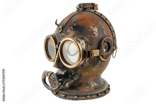 Vintage Copper Diving Helmet - Isolated on White Transparent Background
