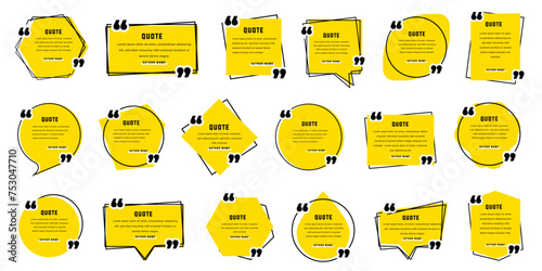 Quote text in speech bubble. Quote bubble testimonial banners. Quote box frames. Chatting, comment, remark, info windows shape
